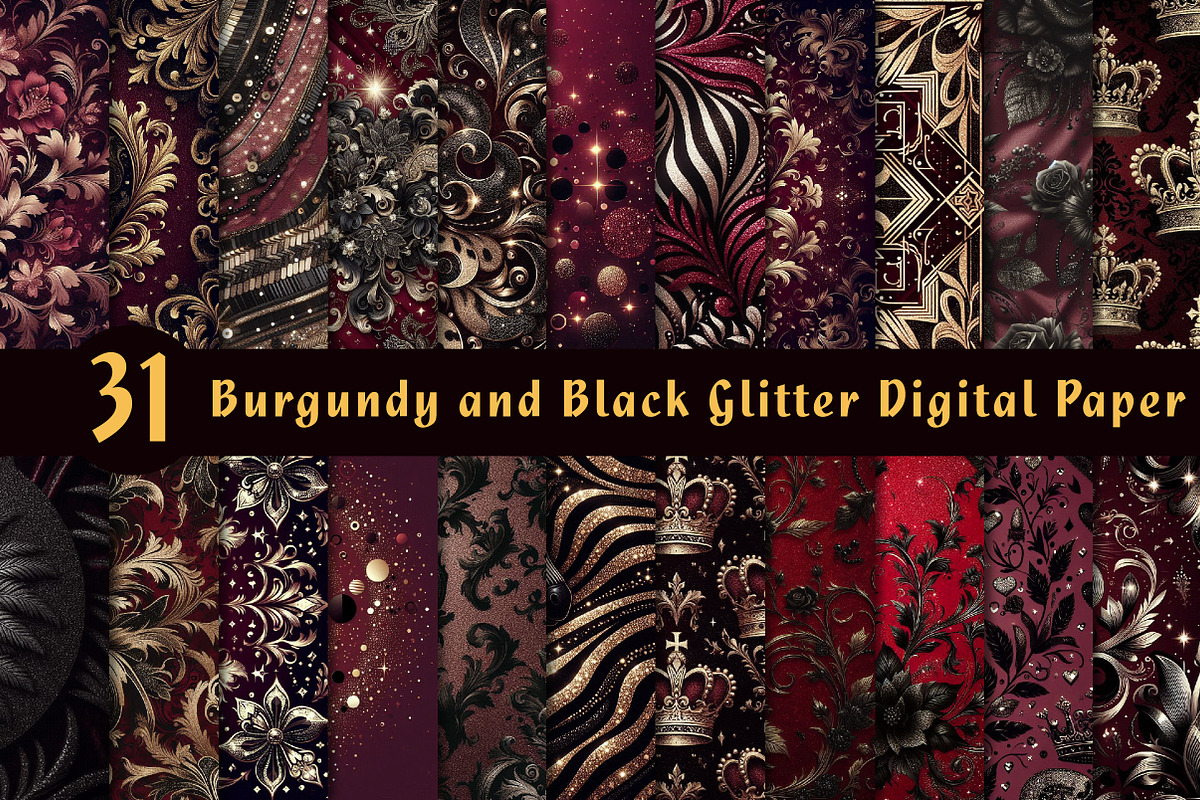 Burgundy and Black Glitter Digital, an Illustration by CreationArt (Photo 1 of 5)