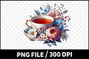 Watercolor Floral Tea Cup Clipart, a Graphic by Designking (Thumbnail 1 of 6)