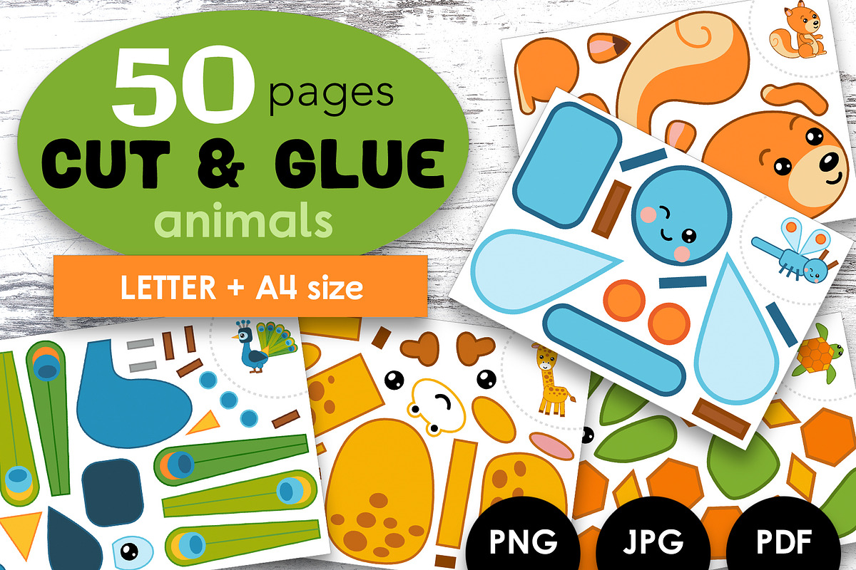 Cut and Glue Animal Kids Worksheets, an Education Illustration by Ksenya Savva (Photo 1 of 6)