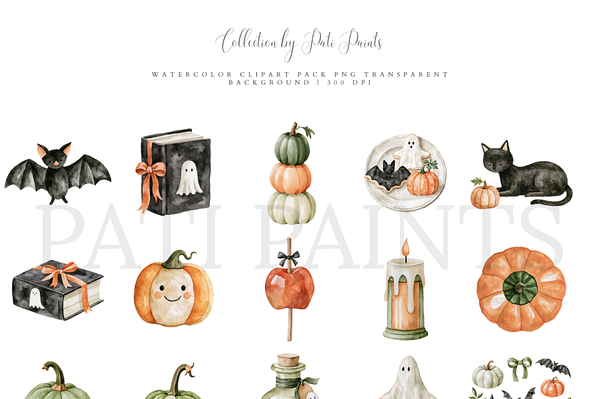 Watercolor Halloween Clipart Bundle, an Object Illustration by Pati Paints (Photo 3 of 11)