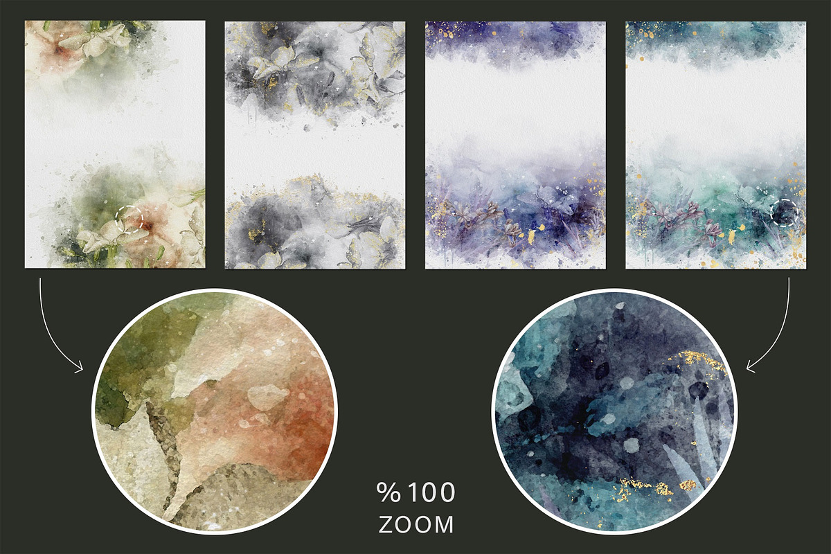 Gold & Flower Watercolor Backgrounds, a Pattern Graphic by Suna Kosem (Photo 8 of 19)