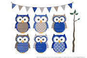 Royal Blue Owls Clipart & Patterns, an Animal Illustration by Amanda Ilkov (Thumbnail 2 of 4)