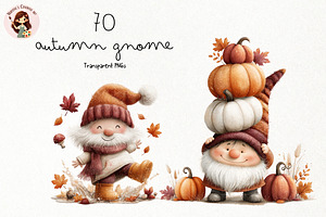 Autumn Gnome PNG Clipart Bundle, a Seasonal Illustration by Nicolle's Colorful Art