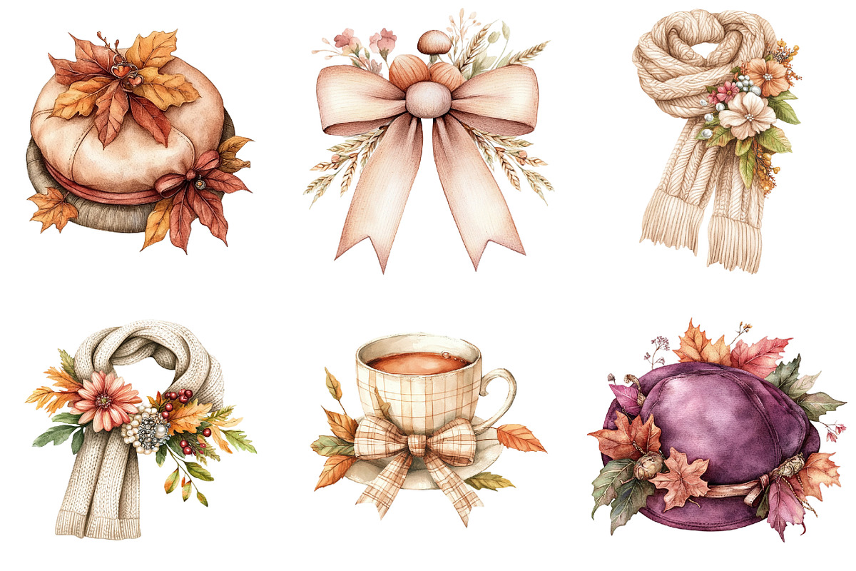 Peach Colored Autumn Clipart, an Illustration by Watercolor design (Photo 3 of 5)