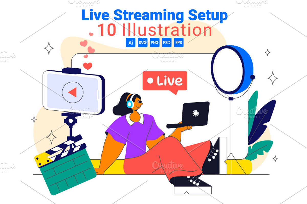 10 Live Streaming Setup Illustration, a Technology Illustration by denayunebgt (Photo 1 of 4)