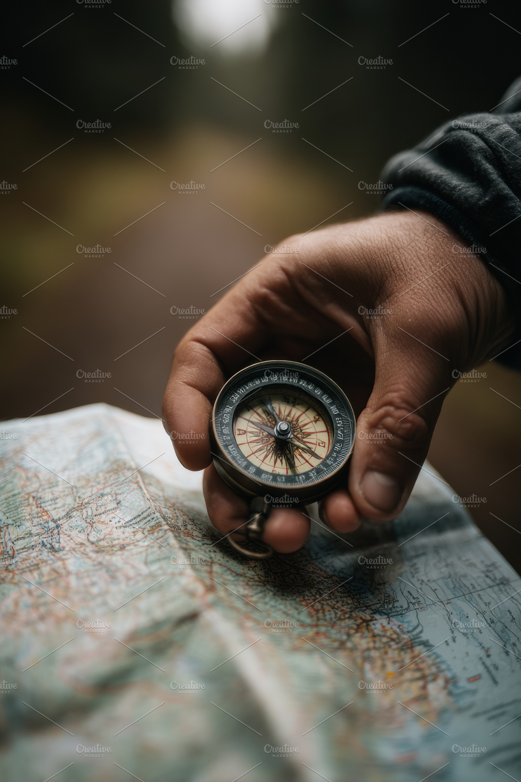 A Hand Holding a Compass Over a Map, a Holiday Photo by Virgo Studio