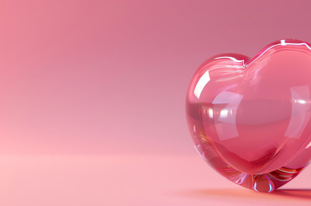 Pink glass hearts on pink background, concept of love, a Photo by Dvoevnore photos
