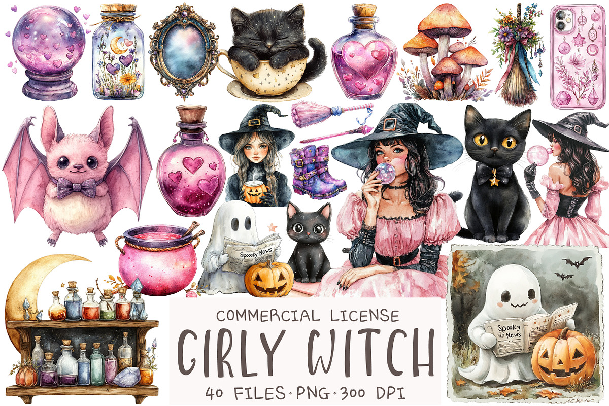 Halloween Girly Witch Vibes Clipart, an Illustration by OK Design (Photo 1 of 5)