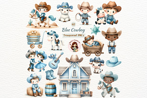 Blue Cowboy Clipart Set, a Person Illustration by Nicolle's Colorful Art
