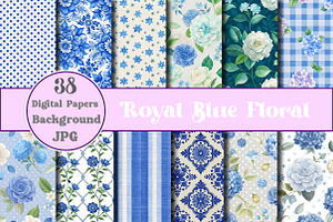 Royal Blue Floral Digital Paper, a Texture Graphic by Wow Magic