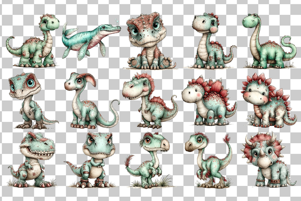 Cute Dinosaur Watercolor Clipart, an Animal Illustration by Nicolle's Colorful Art (Photo 3 of 4)