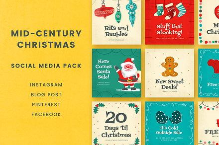 Mid-Century Christmas Social Pack, a Social Media Template by Hues of Hodges