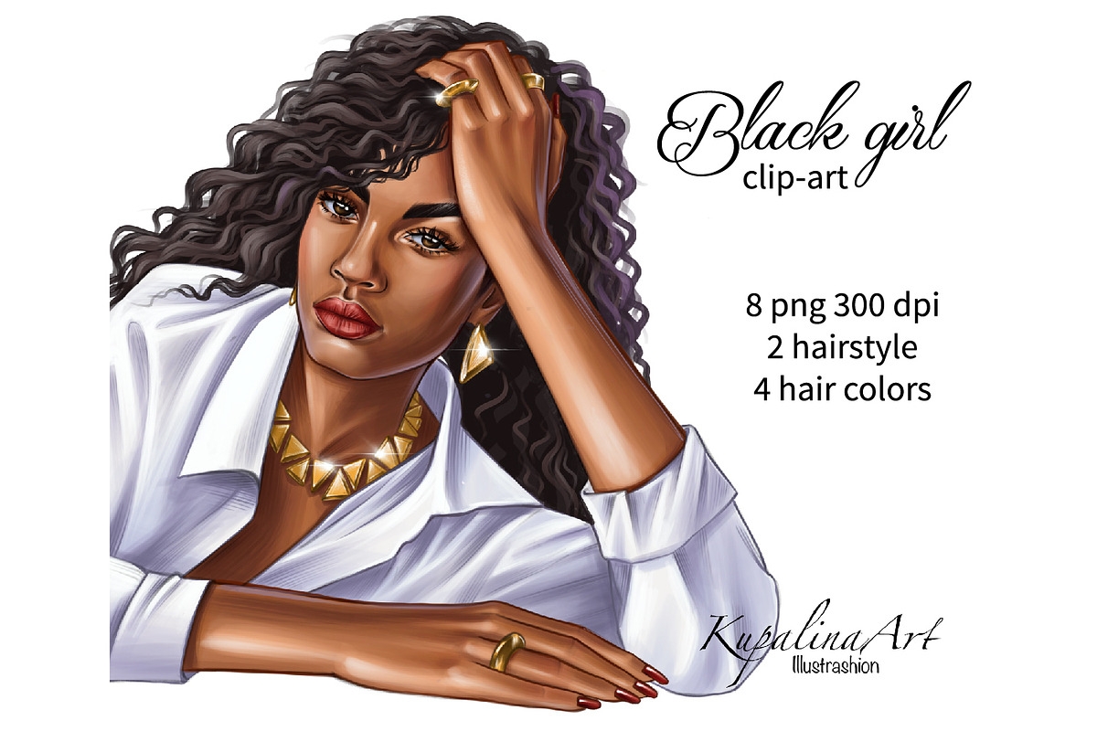 African american Black girl clipart, an Illustration by KupalinaArt (Photo 1 of 6)