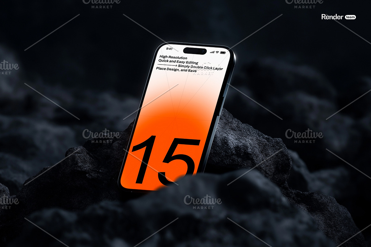 iPhone 15 Pro Mockup, an iPhone Mockup by Renderteam (Photo 3 of 10)