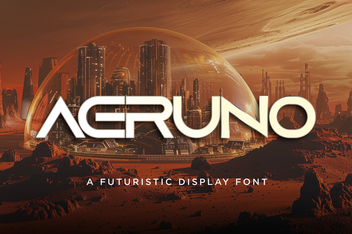 Aeruno - Futuristic Display Font, a Sans Serif Font by BlancaLab Studio (Photo 1 of 7)