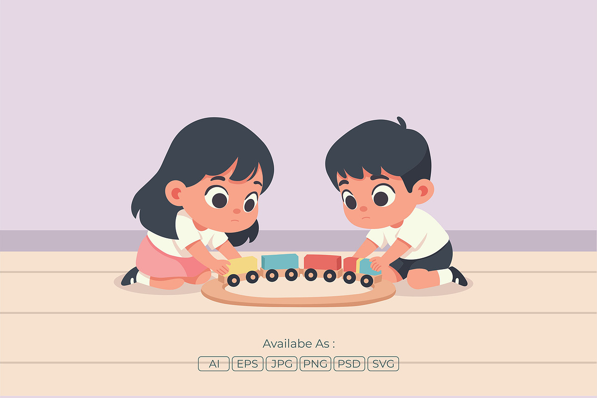 Boy and Girl Playing Toy Train, a Person Illustration by Partikusi Design (Photo 2 of 3)