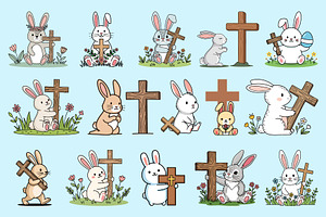 Easter Bunny with Cross Clipart Set, a Graphic by T-shirt Pond