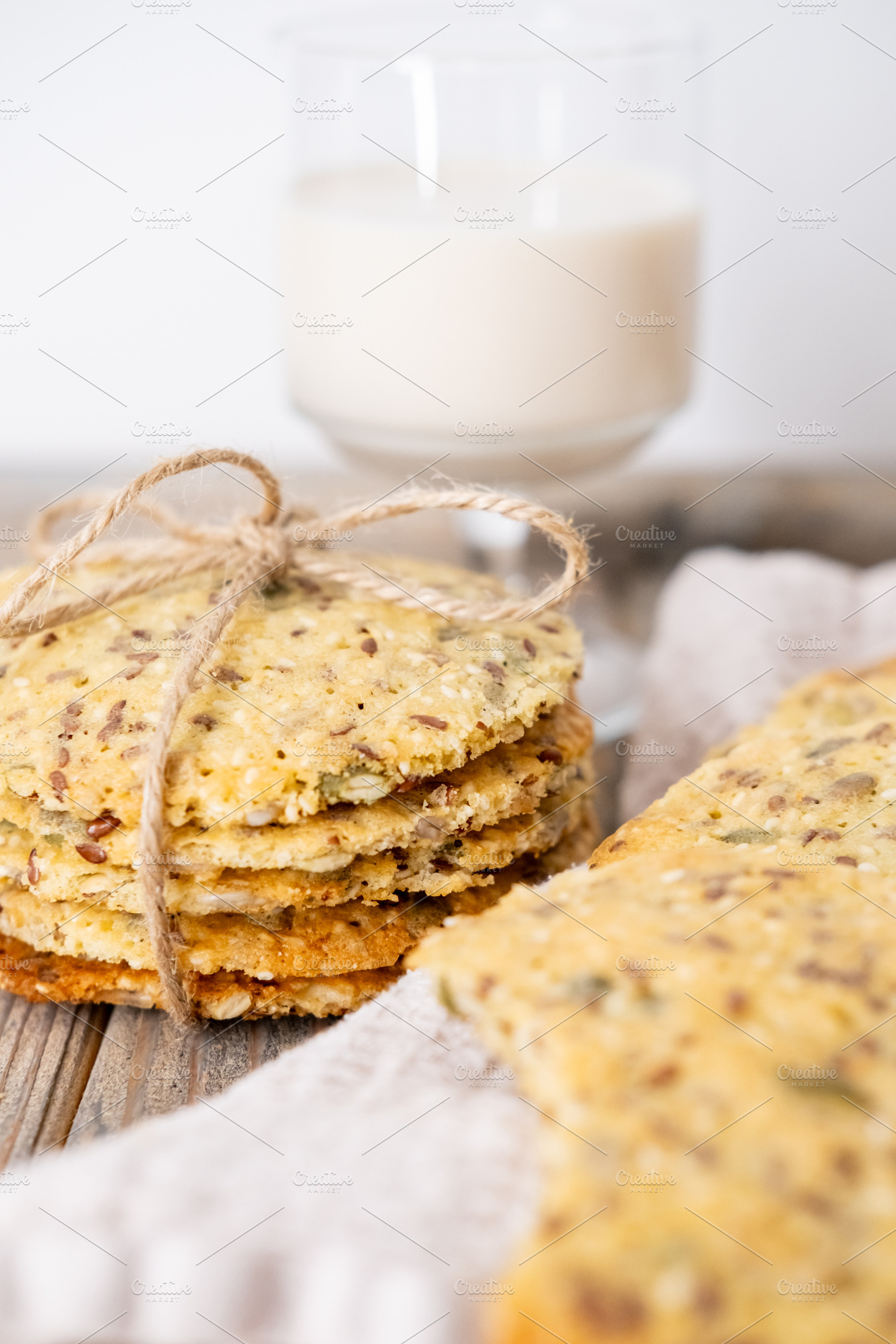Healthy food grain pastry crackers yogurt glass, a Food & Drink Photo by Photo Drive Studio