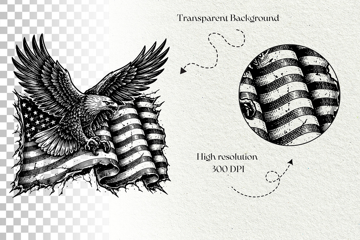 Patriotic Eagle Engraving Graphics, a Seasonal Illustration by DENIDigitalArtSudio (Photo 6 of 6)