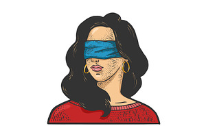 Blindfolded Girl Sketch Vector