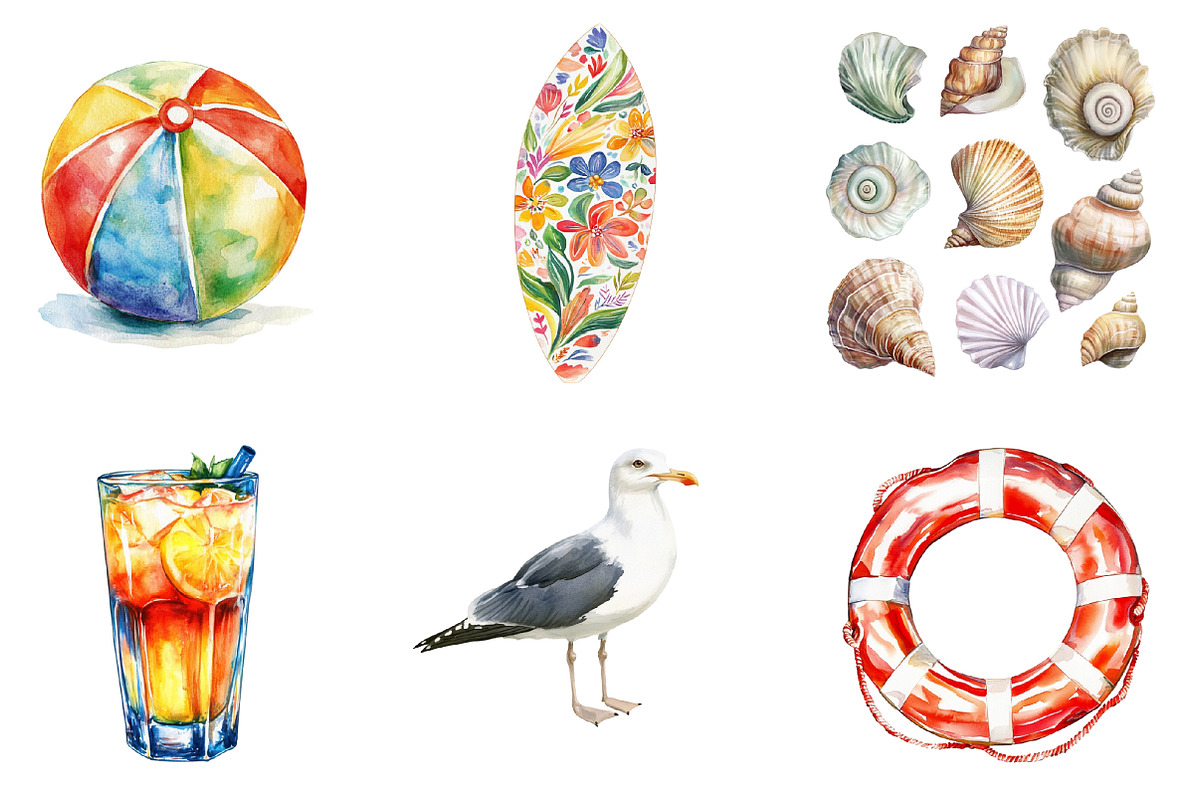 Summer Beach Day Clipart, an Illustration by designhome (Photo 3 of 5)