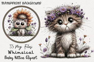 Whimsical Baby Kitten Clipart Bundle