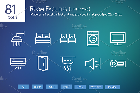 81 Room Facilities Line Icons