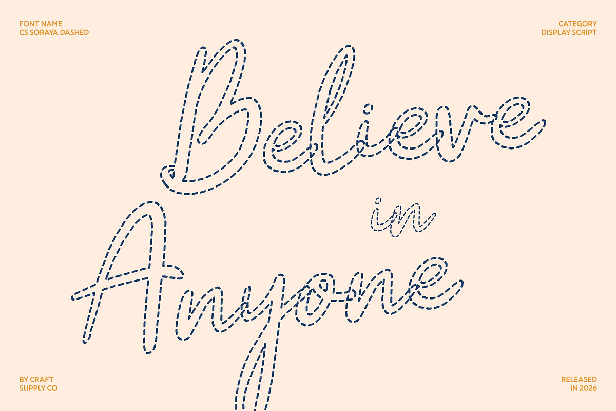 CS Soraya Dashed, a Script Font by Craft Supply Co. (Photo 2 of 8)