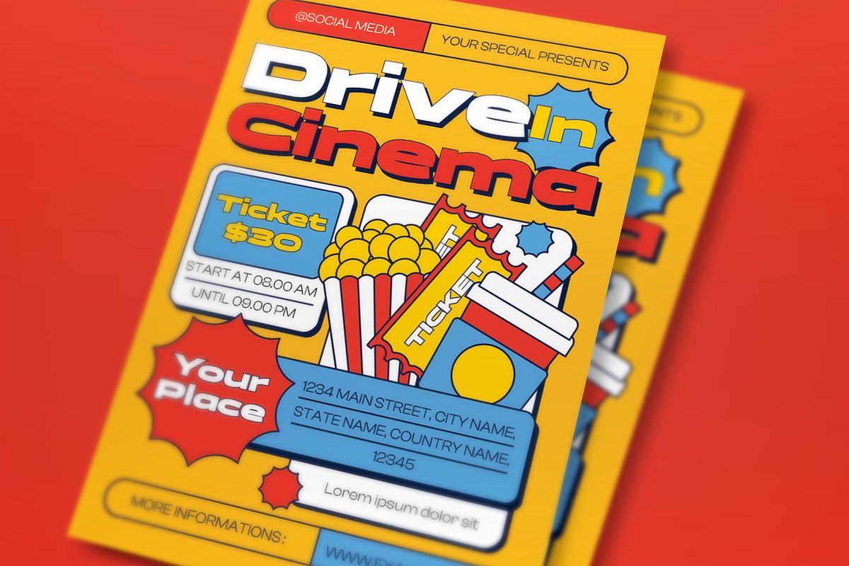 Brutalism Drive In Cinema Flyer Set, a Flyer Template by graphicook