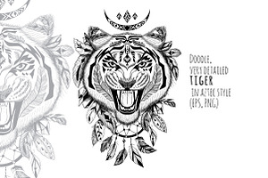 Textured Tiger In Aztec Style