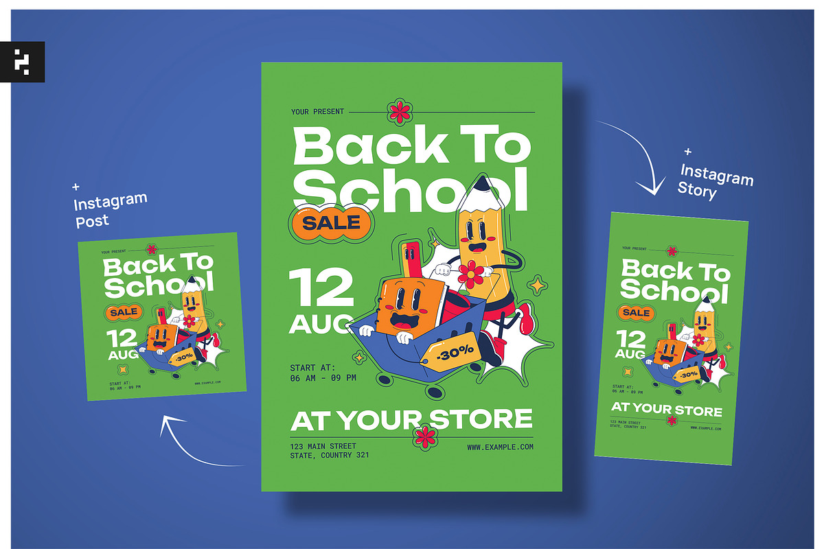 Green Retro Back to School Flyer, a Flyer Template by Neermana (Photo 1 of 4)