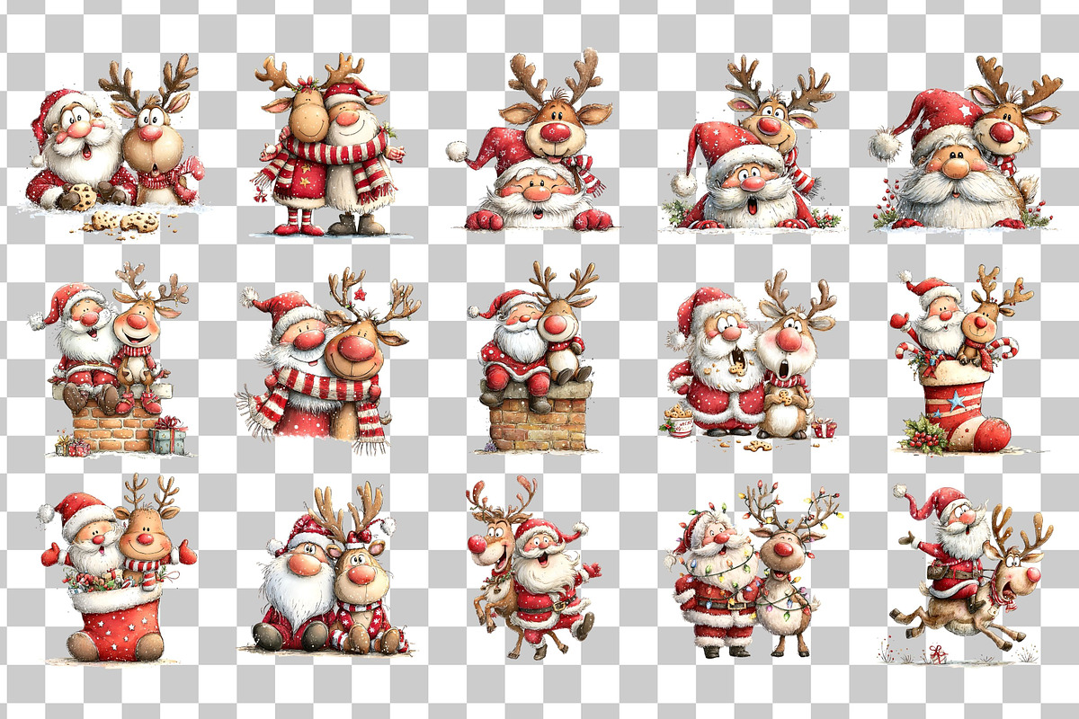 Funny Santa With Reindeer Clipart, a Seasonal Illustration by Nicolle's Colorful Art (Photo 3 of 4)