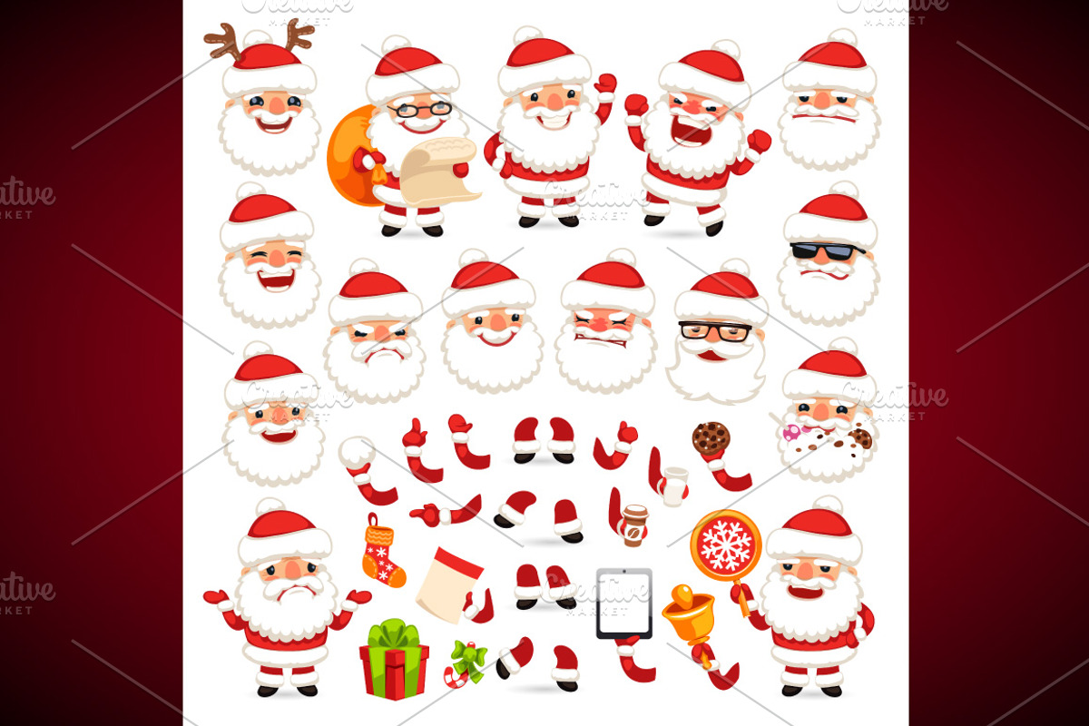 Set of Cartoon Santa Clauses, a Decorative Illustration by Voysla's Shop (Photo 4 of 5)