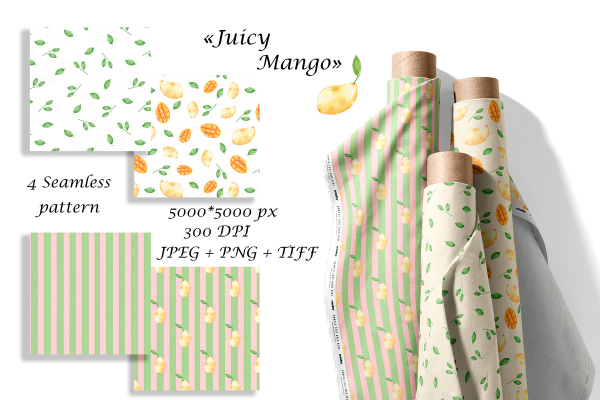 Watercolor Mango Seamless Pattern, a Pattern Graphic by Oksana Dovhopol Art (Photo 1 of 11)