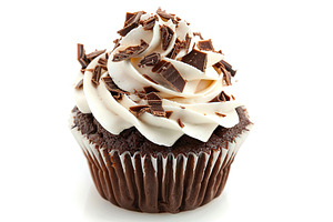 Chocolate cupcakes with white whipped cream on white background, a Food & Drink Photo by AlyaAnd