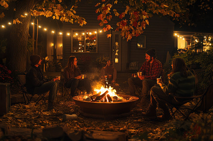 Warm autumn gathering around a cozy, a Photo by Pavel_design