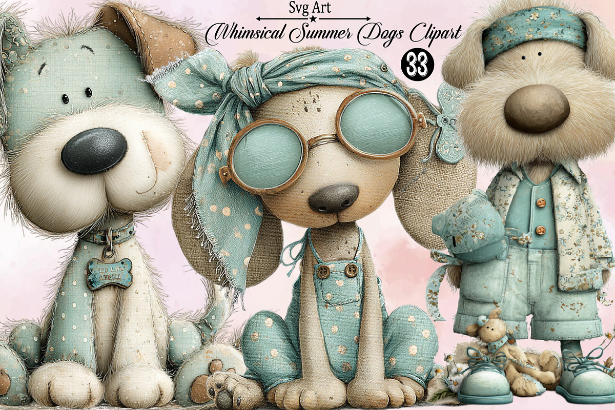 Whimsical Summer Dogs Clipart Bundle, an Illustration by SVGArt (Photo 1 of 9)
