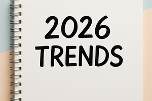 Notebook with 2026 trends on cover,, a Photo by Dvoevnore photos