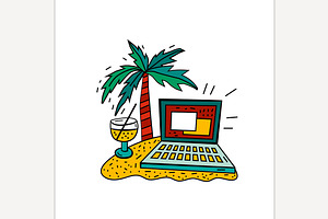 Bleisure image. Travel, work, relax, an Outline Icon by Anna's Shop