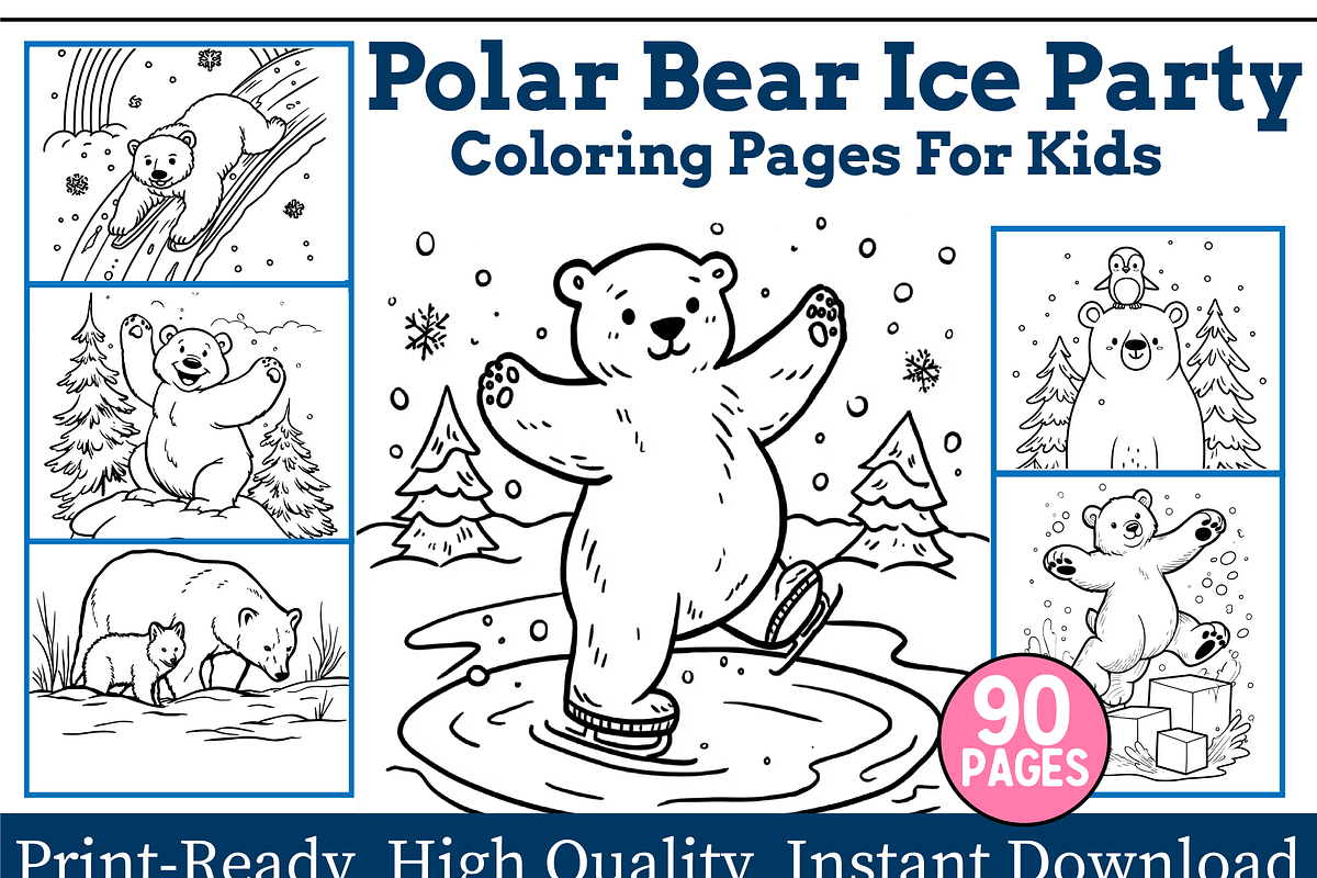 Polar Bear Ice Party Coloring Pages, an Animal Illustration by maggiesar (Photo 1 of 4)