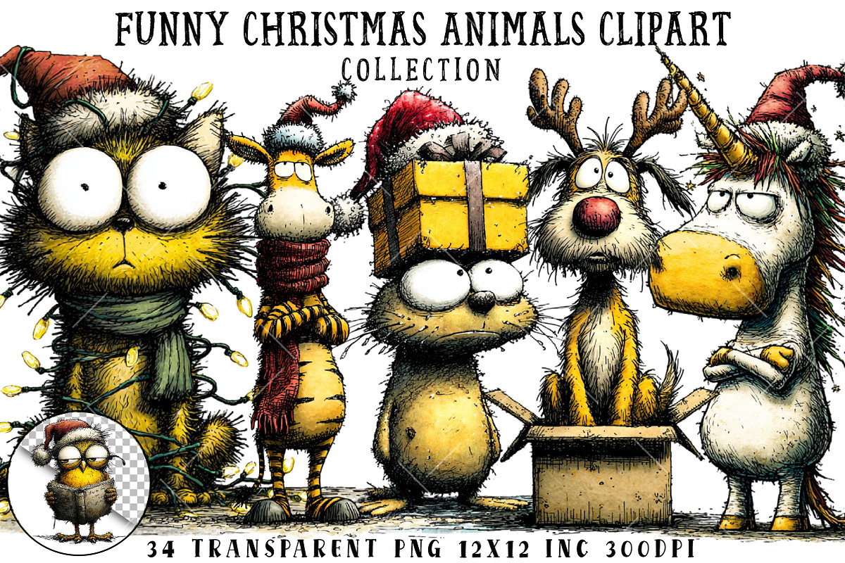 Funny Christmas Animals Clipart, an Illustration by OK Design (Photo 1 of 6)