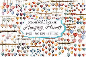 Rustic Hanging Hearts Clipart, an Illustration by designcity5
