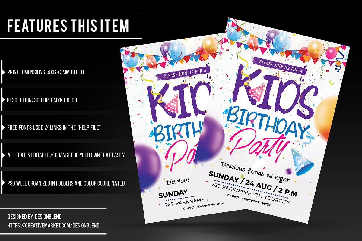 Kids Birthday Party Flyer Template, a Flyer Template by designblends@gmail.com (Photo 2 of 3)