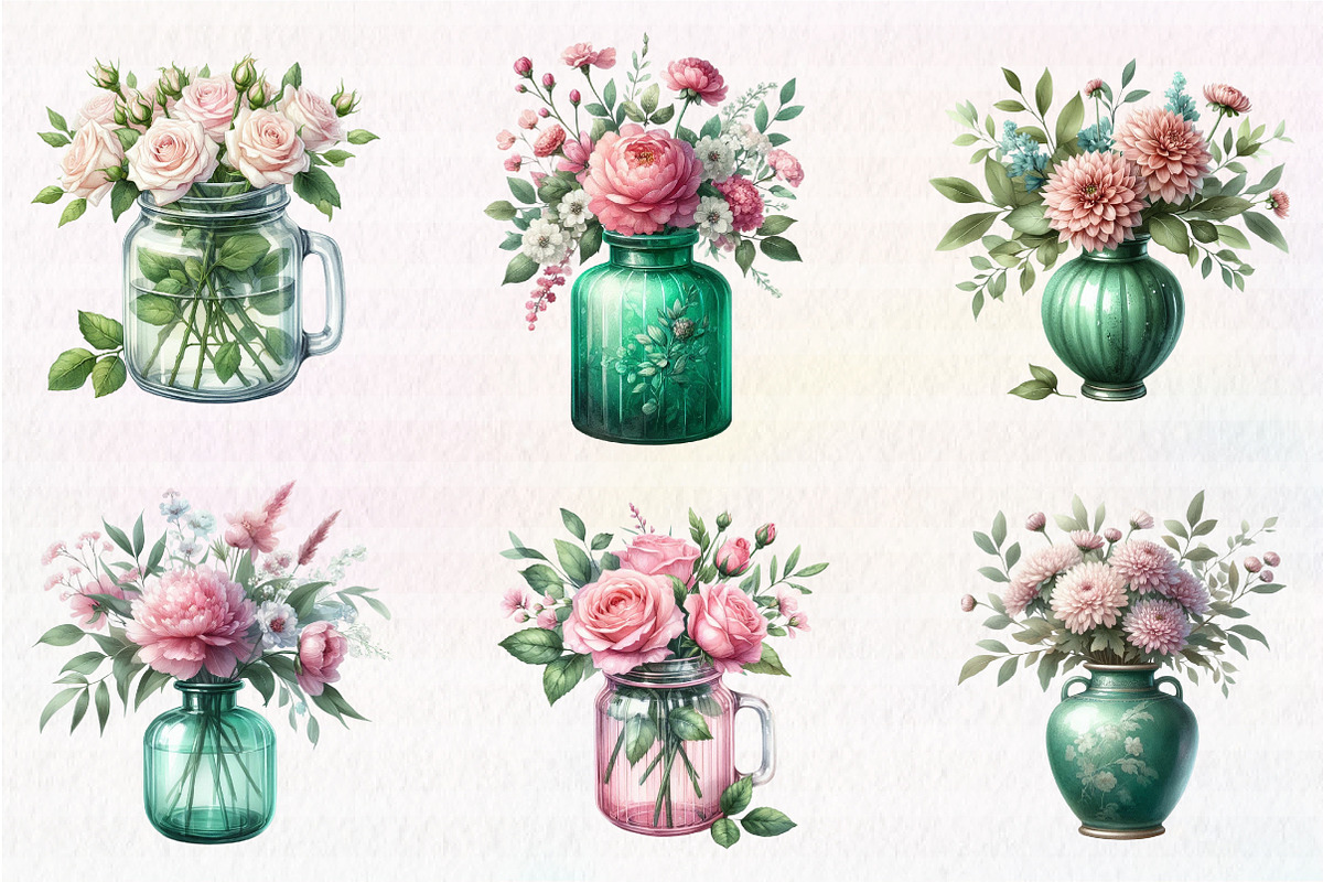 Watercolor Pink and Emerald Vases, an Illustration by CreationArt (Photo 3 of 5)