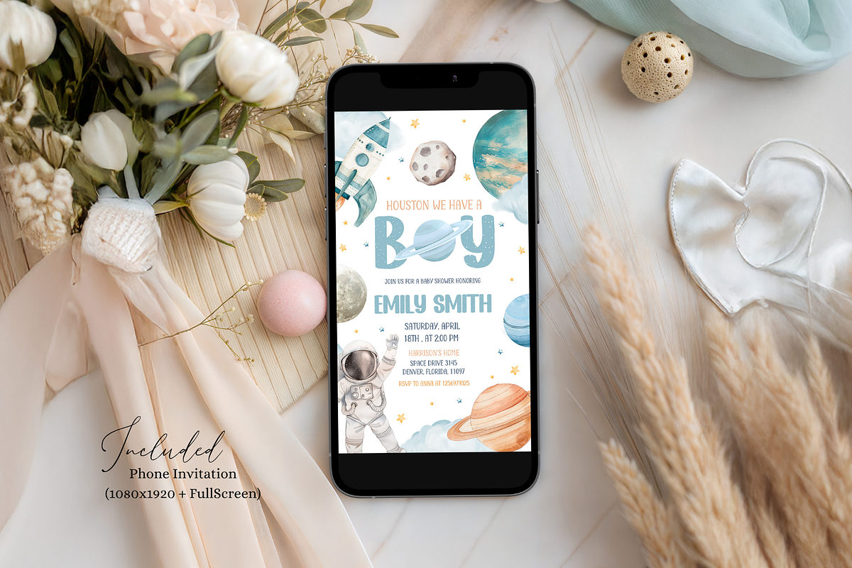 Houston We Have A Boy Invitation Set, a Templates & Theme by Digital_Mind (Photo 3 of 6)