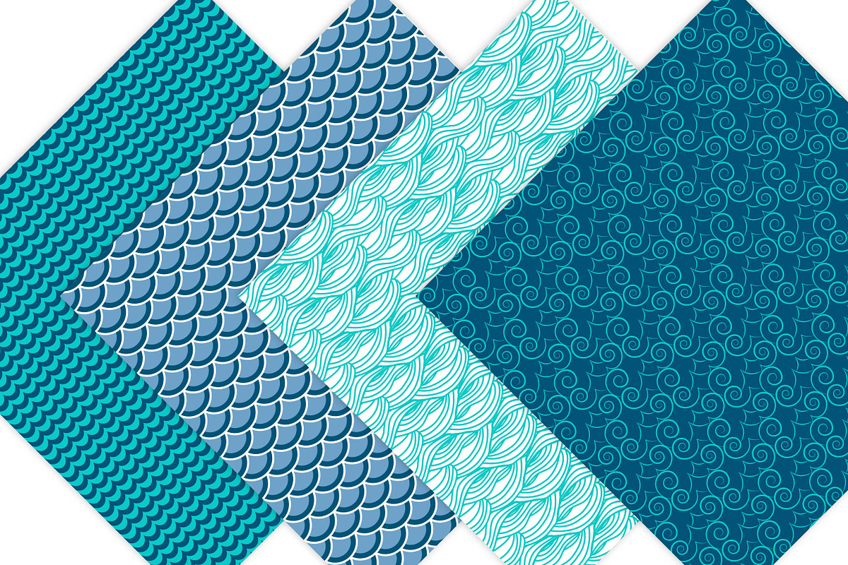 Ocean Blue Waves Digital Paper, a Pattern Graphic by Leska's Digitals (Photo 3 of 6)
