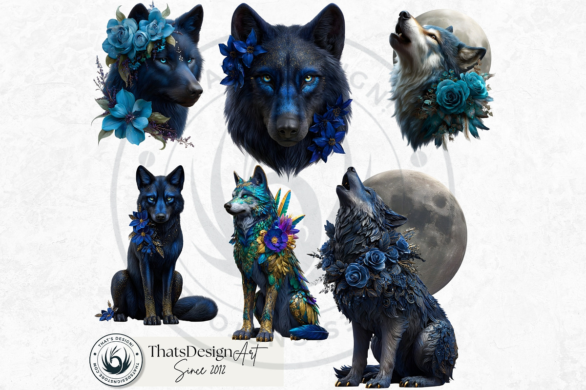 Floral Wolves Fantasy Cliparts, an Animal Illustration by ThatsDesignArt (Photo 12 of 17)