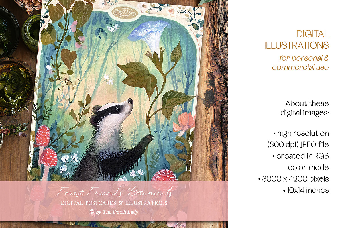 Forest Friends Botanicals Card Set, an Animal Illustration by The Dutch Lady Designs (Photo 5 of 7)