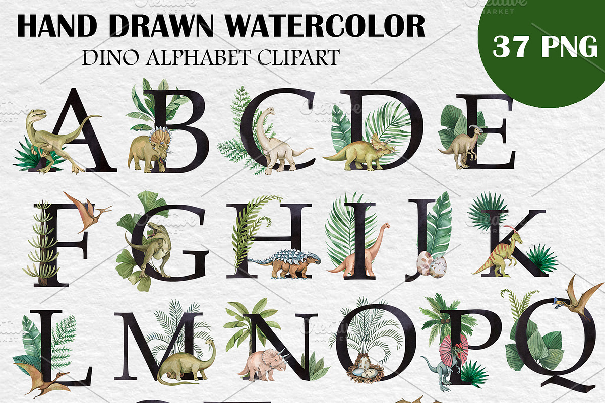 Watercolor Dinosaur Alphabet PNG, an Animal Illustration by PatternPalette (Photo 2 of 4)