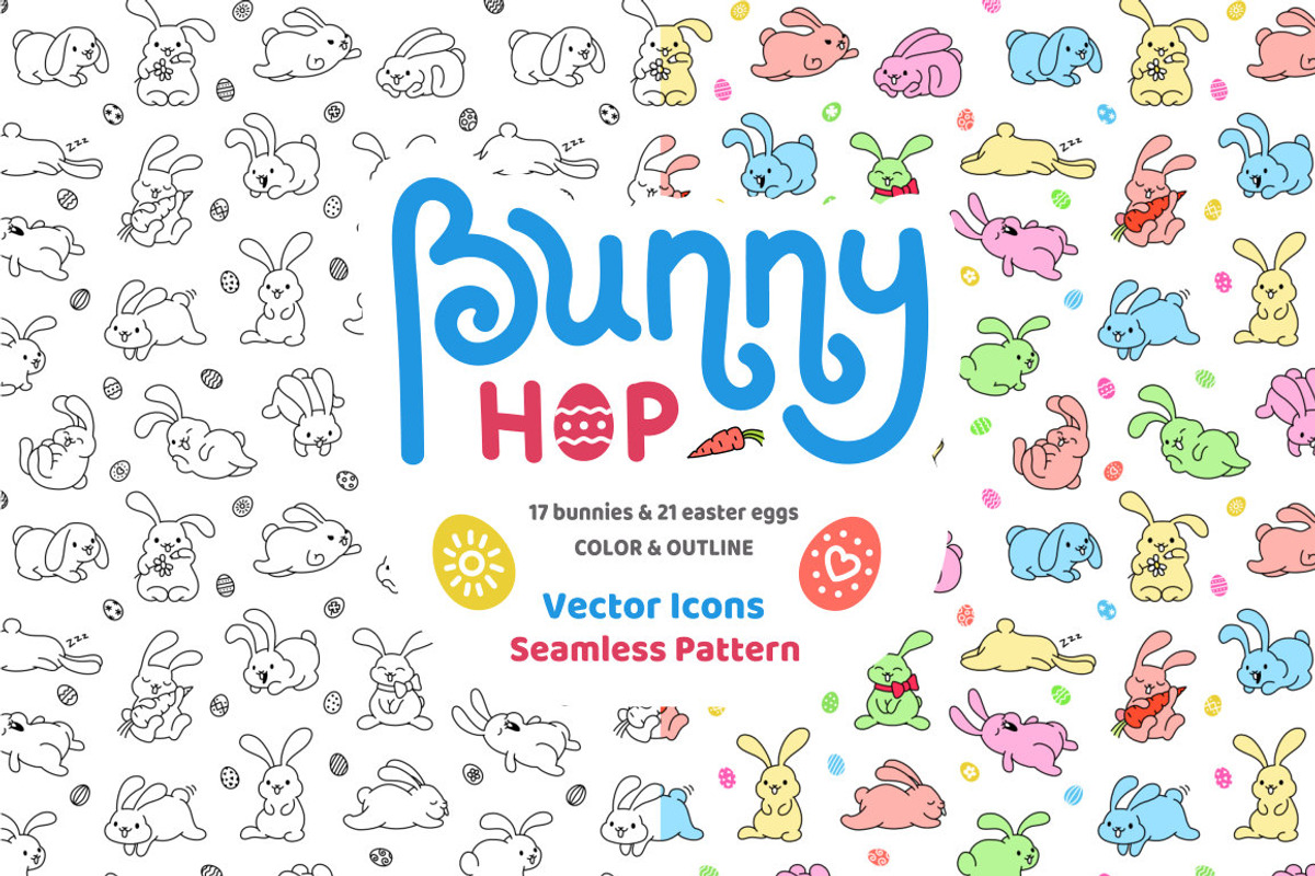 Bunny Hop Icons And Seamless Pattern, a Pattern Graphic by Iconka (Photo 1 of 3)